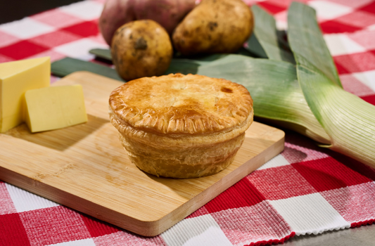 "The English" - Cheesy leek, potato and kumara (vegan)